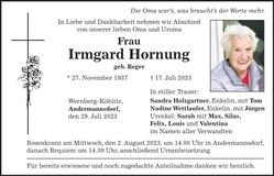 Traueranzeige Irmgard Hornung