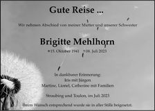 Traueranzeige Brigitte Mehlhorn
