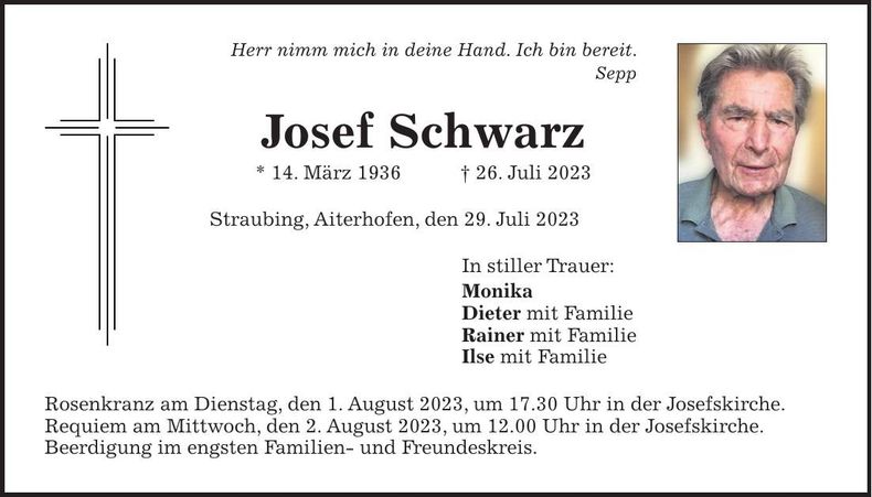 Traueranzeige Josef Schwarz
