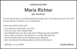 Traueranzeige Maria Richter