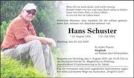Traueranzeige Hans Schuster