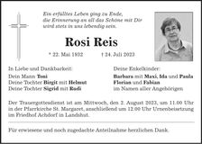 Traueranzeige Rosi Reis