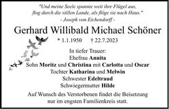 Traueranzeige Gerhard Schöner