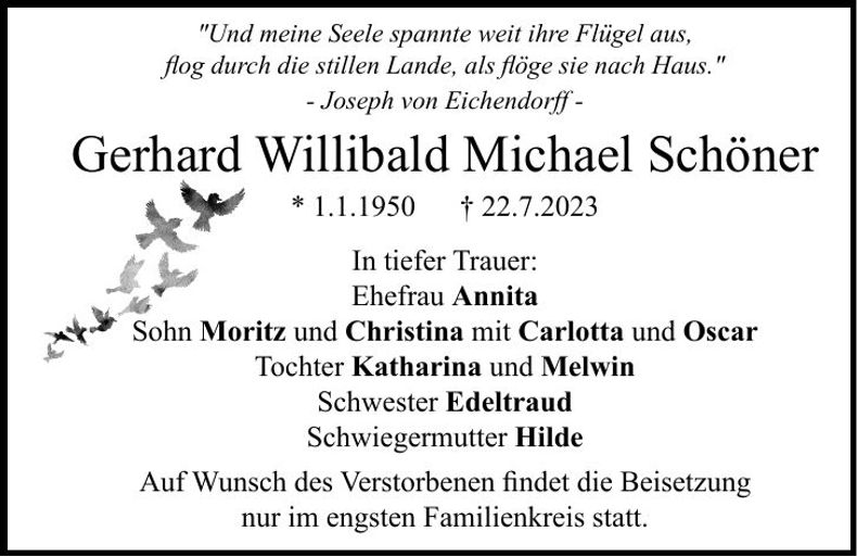 Traueranzeige Gerhard Schöner
