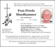 Traueranzeige Frieda Hundhammer