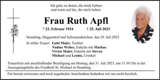 Traueranzeige Ruth Apfl