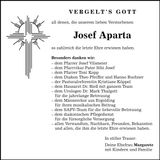 Traueranzeige Josef Aparta