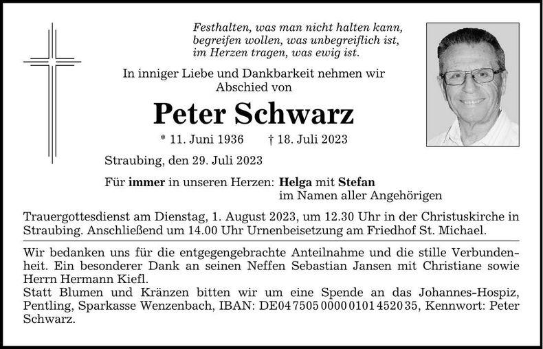 Traueranzeige Peter Schwarz