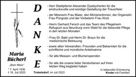 Traueranzeige Maria Bücherl