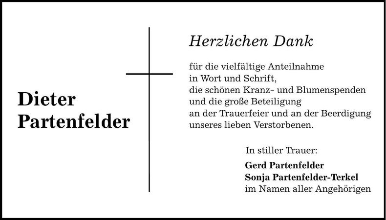 Traueranzeige Dieter Partenfelder