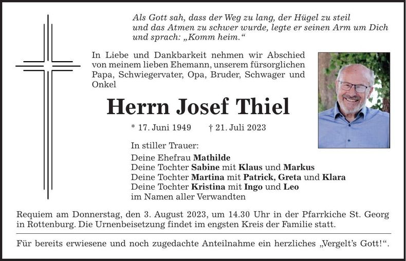 Traueranzeige Josef Thiel