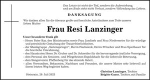 Traueranzeige Resi Lanzinger