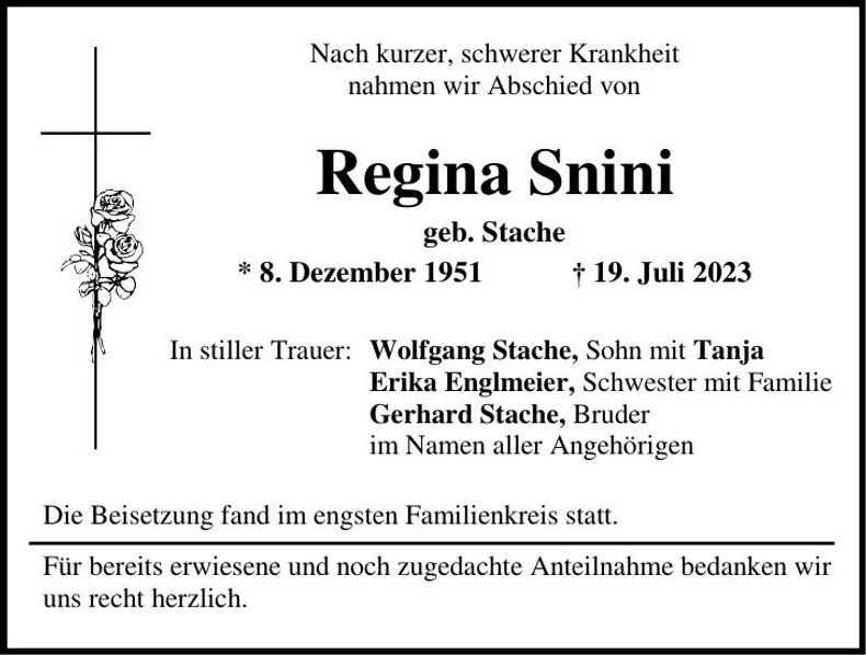 Traueranzeige Regina Snini