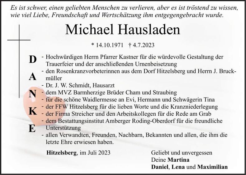 Traueranzeige Michael Hausladen