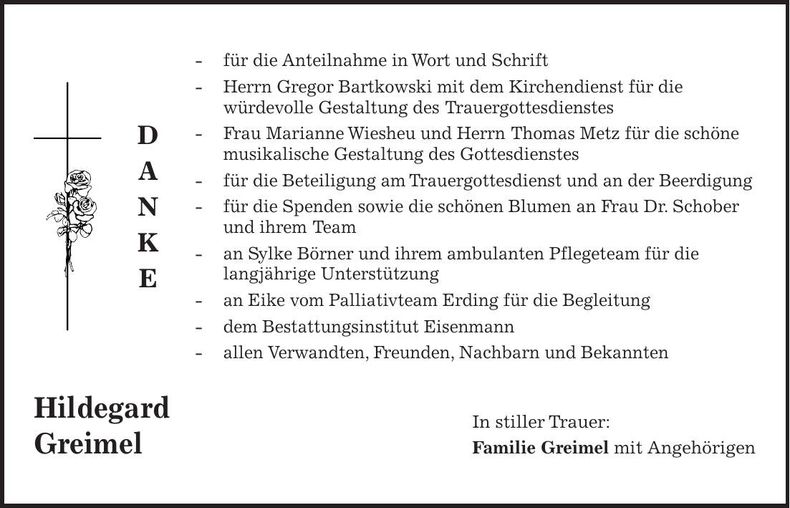 Traueranzeige Hildegard Greimel