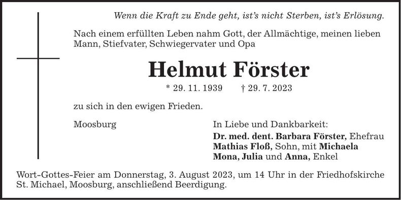 Traueranzeige Helmut Förster