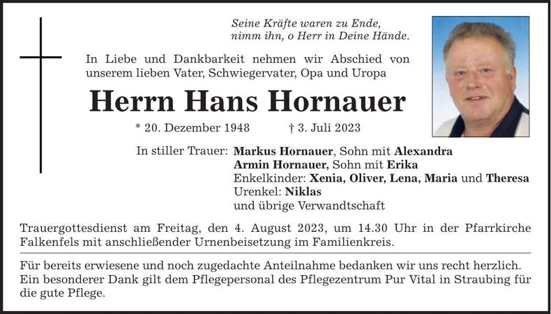 Traueranzeige Hans Hornauer