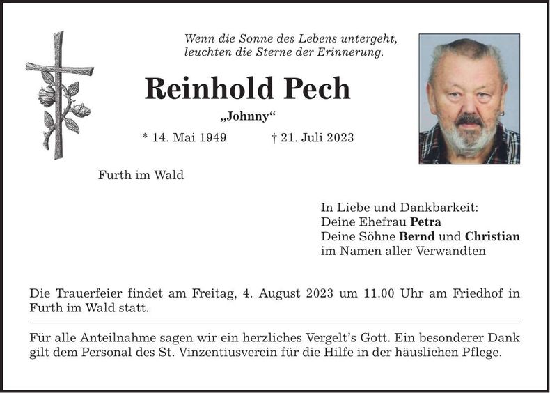 Traueranzeige Reinhold Pech