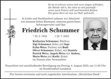 Traueranzeige Friedrich Schummre
