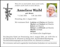 Traueranzeige Anna Waibl