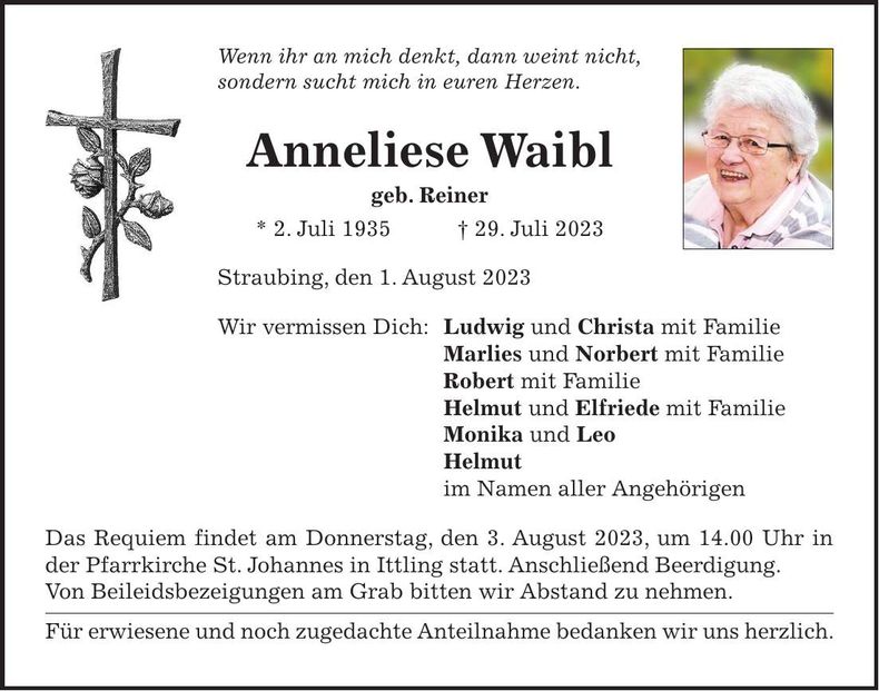 Traueranzeige Anna Waibl