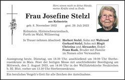 Traueranzeige Josefine Stelzl