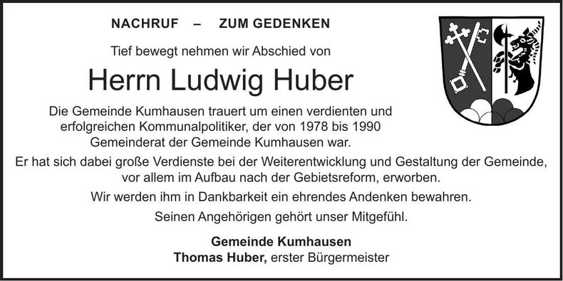 Traueranzeige Ludwig Huber