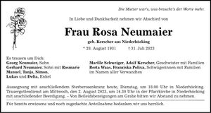 Traueranzeige Rosa Neumaier