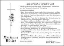 Traueranzeige Marianne Hütter