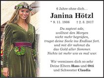 Traueranzeige Janina Hötzl