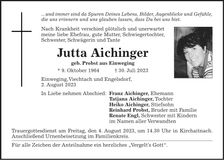 Traueranzeige Jutta Aichinger