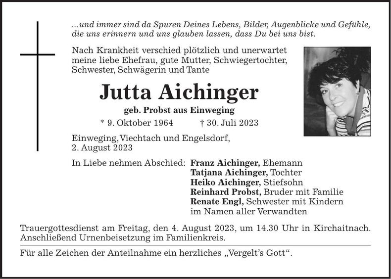 Traueranzeige Jutta Aichinger