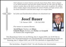 Traueranzeige Josef Bauer