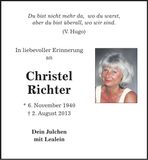 Traueranzeige Christel Richter