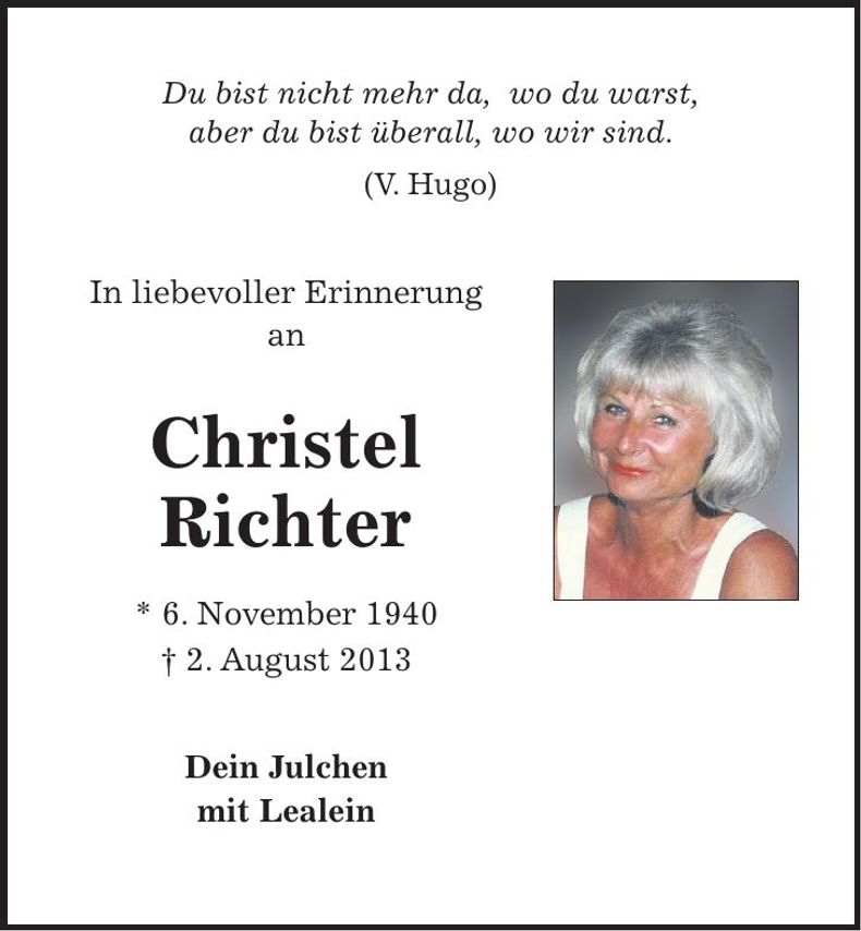 Traueranzeige Christel Richter