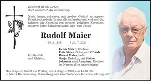 Traueranzeige Rudolf Maier