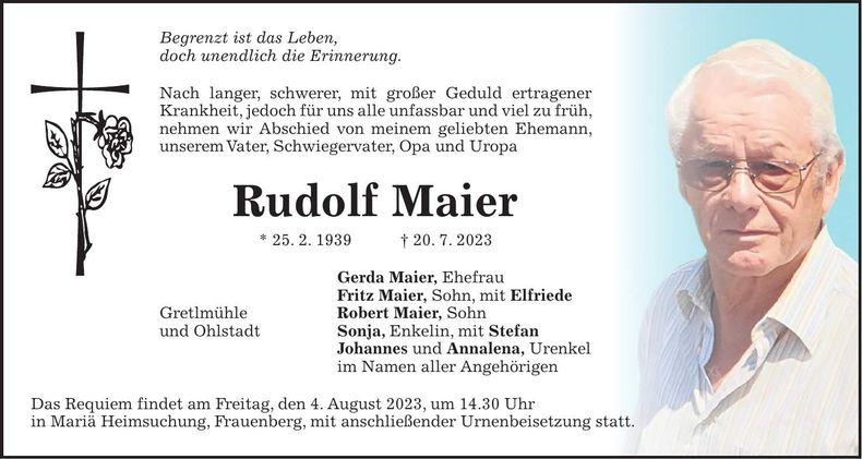 Traueranzeige Rudolf Maier