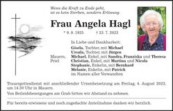 Traueranzeige Angela Hagl