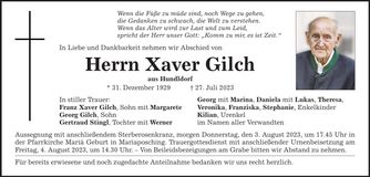 Traueranzeige Xaver Gilch