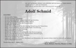 Traueranzeige Adolf Schmid