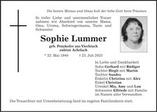 Traueranzeige Sophie Lummer