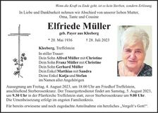 Traueranzeige Elfriede Müller