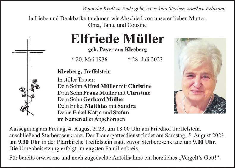 Traueranzeige Elfriede Müller