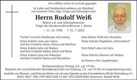 Traueranzeige Rudolf Weiß