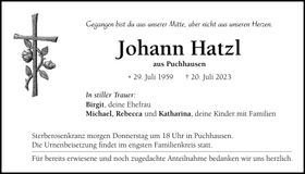 Traueranzeige Johann Hatzl