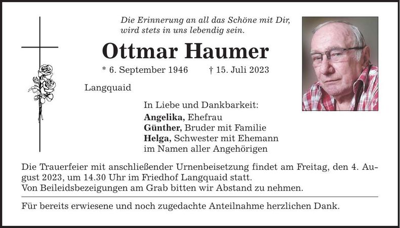 Traueranzeige Ottmar Haumer