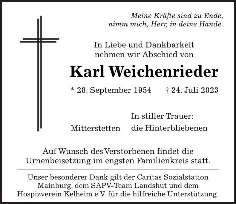 Traueranzeige Karl Weichenrieder
