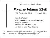 Traueranzeige Werner Johann Kiefl