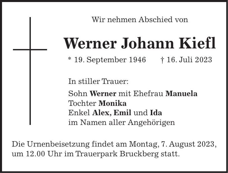 Traueranzeige Werner Johann Kiefl