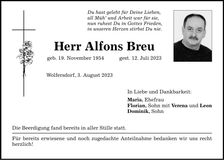 Traueranzeige Alfons Breu